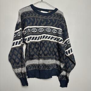 Vintage 90’s Club International Sweater Blue White Gray Small Made In Korea